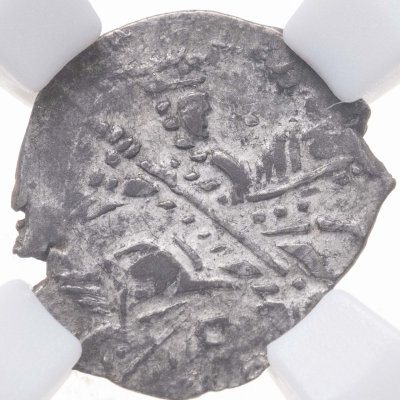 купить Борис Годунов (Смута) Копейка 1602 чекан Новгорода в слабе ННР XF45