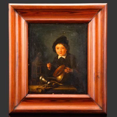 купить Картина в раме в стиле голландских мастеров "Портрет мальчика за обедом" (название условное), неизвестный художник, дерево, масло, Великобритания, 1830-1850 гг.