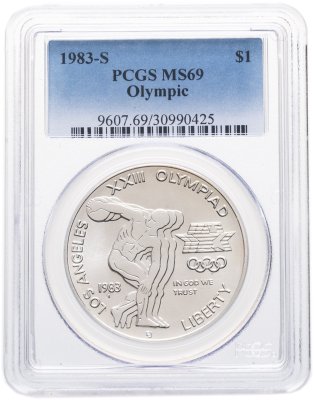купить США 1 доллар (dollar) 1983 S Proof "XXIII летние Олимпийские Игры - Дискобол" в слабе PCGS MS69