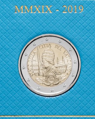 купить Ватикан 2 евро 2019 "90-летие основания города‑государства Ватикан"