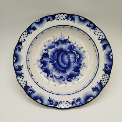 купить Тарелка суповая с растительным декором, Гжель, фарфор, роспись, Россия, 1991-2010 гг.