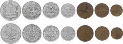 Купить Польша, набор из 7 довоенных монет от 1 гроша до 1 злотого
