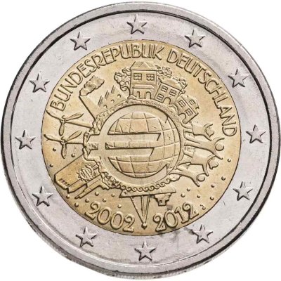 купить Германия 2 евро 2012 J "10 лет евро"