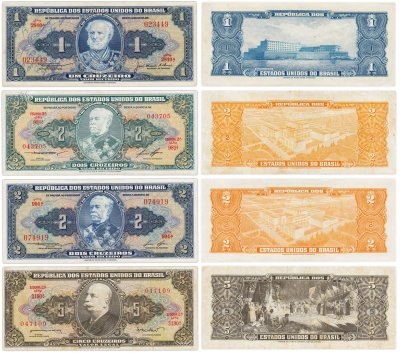 купить Бразилия набор из 4 банкнот 1, 2, 5 крузейро 1944-1964