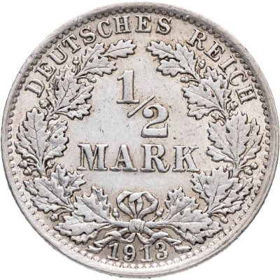 купить Германия 1/2 марки (mark) 1913 Знак монетного двора: "A" - Берлин
