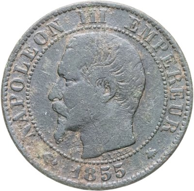 купить Франция 5 сантимов (centimes) 1855 BB знак монетного двора: "BB" - Страсбург