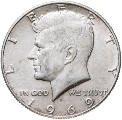 купить США 50 центов (1/2 доллара, half dollar) 1969 D Kennedy Half Dollar (Кеннеди) знак монетного двора "D" - Денвер