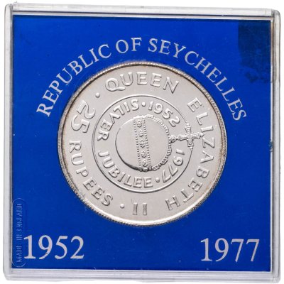 купить Сейшелы 25 рупий 1977 "25 лет правления Королевы Елизаветы II" в футляре