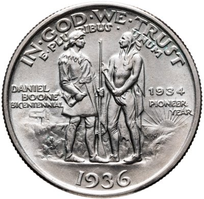 купить США 50 центов (1/2 доллара, half dollar) 1936 "200 лет со дня рождения Даниэля Буна /дата над словом PIONEER"
