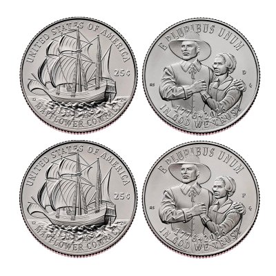 купить США набор из 2 монет 1/4 доллара (25 центов, квотер) 2026 P + D "250 лет независимости США - Мэйфлауэр"