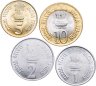 Купить Индия, подборка 4-х памятных монет 2010 номиналов 1, 2, 5 и 10 рупий 75 лет Резервному банку Индии