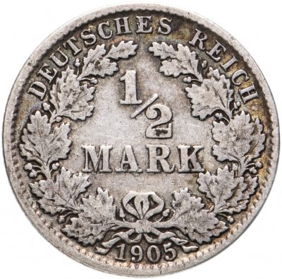купить Германия 1/2 марки (mark) 1905 J знак монетного двора: "J" - Гамбург