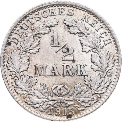 купить Германия 1/2 марки (mark) 1915, знак монетного двора: "D" - Мюнхен