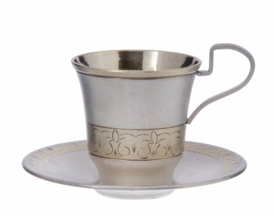 Купить Пара кофейная с орнаментальным декором, мельхиор, золочение, СССР, 1970-1990 гг.