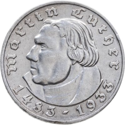 Купить Германия (Третий рейх) 2 рейхсмарки (reichsmark) 1933 A 450 лет со дня рождения Мартина Лютера