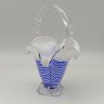 Купить Ваза в форме корзиночки с декором в виде кобальтовой нити, стекло, гутная техника, СССР, 1970-1990 гг.