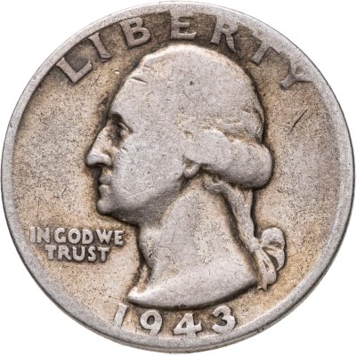 купить США 25 центов (квотер, 1/4 доллара, quarter dollar) 1943 Washington Quarter Без отметки монетного двора
