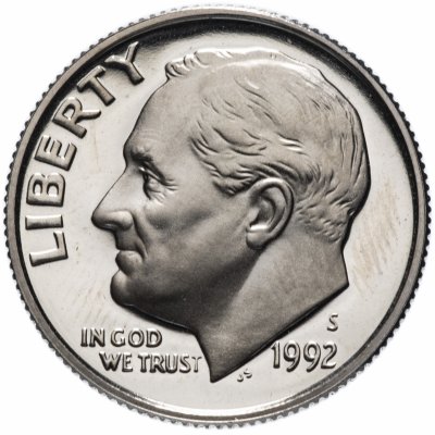 купить США 10 центов (дайм, one dime) 1992 S Roosevelt Dime (Рузвельт) знак монетного двора "S"