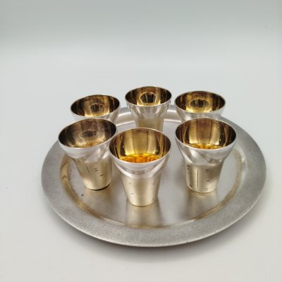 купить Набор для крепких напитков из 6 стопок и подноса "Березка", мельхиор (медь-никель), СССР, 1970-1990 гг.