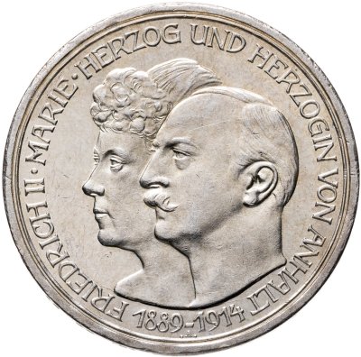 купить Германская Империя 3 марки (mark) 1914 "25 лет свадьбе Фридриха II и Марии Баденской Анхальт-Дессау"