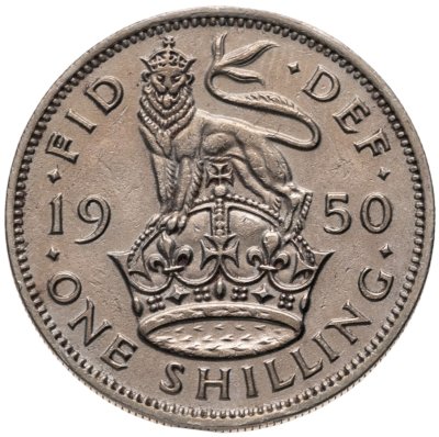 купить Великобритания 1 шиллинг (shilling) 1950 Английский шиллинг - лев, стоящий на короне