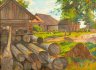 Купить Картина "Лето в деревне. (Поленица)", оформленная в раму, художник Мазанов Леонтий Никифорович, холст, масло, дерево, рама, СССР, 1951 г.