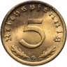 Купить Германия, Третий рейх 5 рейхспфеннигов (reichspfennig) 1938, знак монетного двора: "G" - Карлсруэ