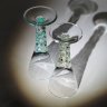 Купить Пара ликерных рюмок на высоких фигурных ножках, стекло, гутная техника, Чехословакия, 1970-1990 гг.