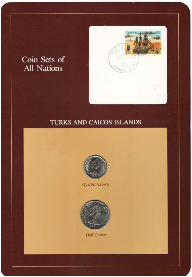 купить Серия "Наборы монет всех стран мира" - острова Теркс и Кайкос (набор из 2 монет и 1 марки в буклете)