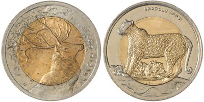 купить Турция набор монет 1 лира 2012 (2 штуки) Олень, Леопард