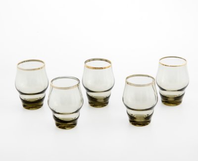 Купить Набор из 5 стопок с золотым ободком, стекло, Чехословакия, 1970-1990 гг.