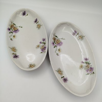 купить Набор из двух блюд овальной формы с цветочным декором, фарфор, деколь, подрисовка, Россия, 1900-1941 гг.