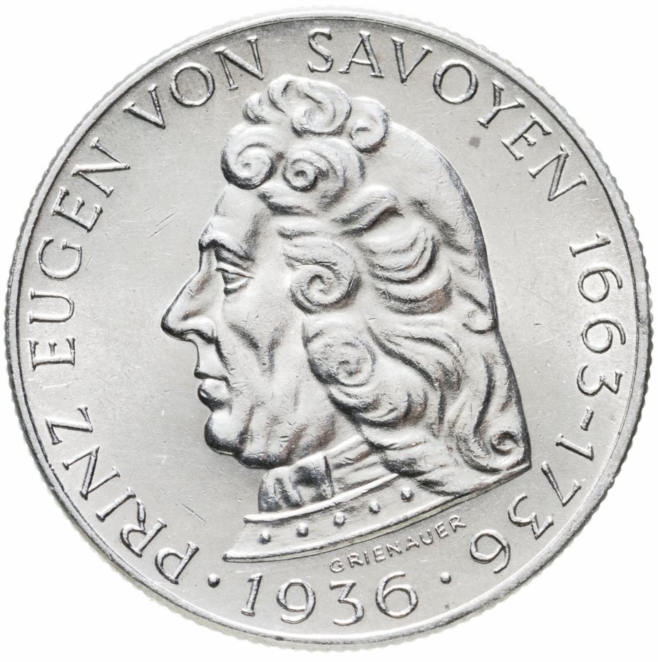 купить Австрия 2 шиллинга (shillings) 1936 "200 лет со дня смерти Принца Евгения Савойского"