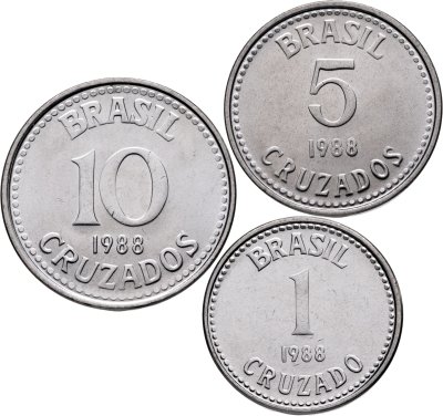 купить Бразилия набор из 3 монет 1, 5 и 10 крузадо (cruzado) 1988