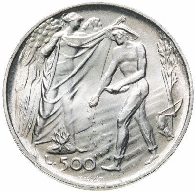 купить Сан-Марино 500 лир 1976 "12 лет введению системы социального обеспечения"