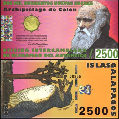 купить Галапагосские о-ва 2500 новых сукров 05.11.2010 [Пластик Pick NL] "Банкнота выпущена для коллекционеров и не является официальной денежной единицей"