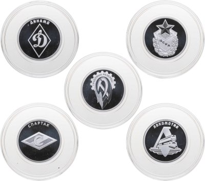 купить Комплект из 5 монет 1 рубль 2023-2024 СПМД Proof "Российский спорт - Спортивные клубы" с сертификатом