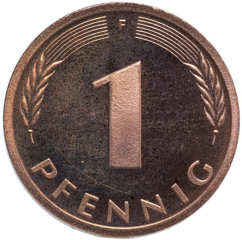 Германия 1 пфенниг (pfennig) 1977, знак монетного двора: "F" - Штутгарт ...