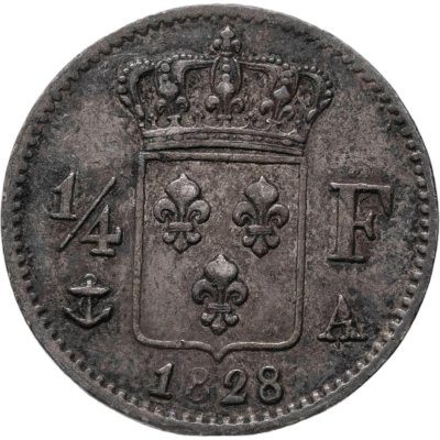 купить Франция 1/4 франка 1828, знак монетного двора: "A" - Париж