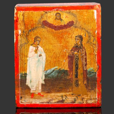 купить Икона "Святые мученицы" (Св. муч. Анна Кашинская и Св. муч. Татьяна (?)), дерево, темпера, Российская империя, 1880-1915 гг.