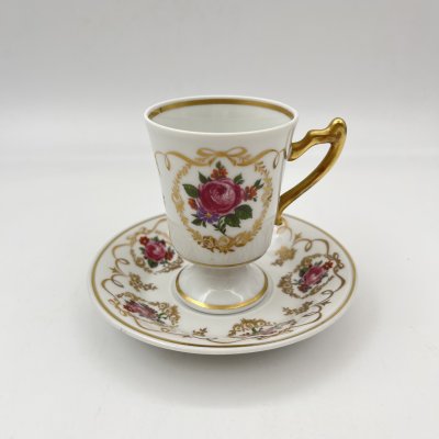 купить Пара кофейная с декором из роз, фарфор, деколь, золочение, Западная Европа, 1970-1990 гг.
