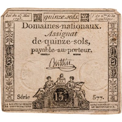 купить Франция, ассигнат 15 солей 1793