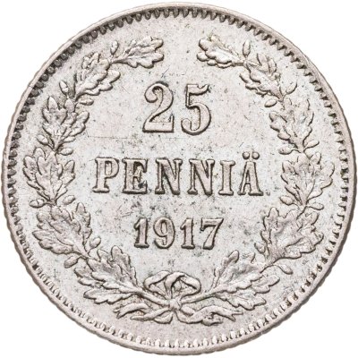 купить 25 пенни (pennia) 1917 S гербовый орёл с коронами, Российская Финляндия