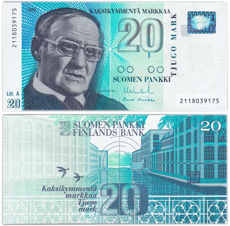 купить Финляндия 20 марок 1993 (Pick 123(8))