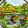 Купить Настенная тарелка "Осень", художник Мтюр, изображен Каменный мост через Виттоловский канал на Сиреневой аллее, Александровский парк, г. Пушкин, фарфор, роспись, золочение, Ленинградский фарфоровый завод (ЛФЗ), Российская Федерация, 1991-2012 гг.