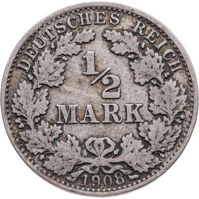 купить Германия 1/2 марки 1908, знак монетного двора "A" - Берлин