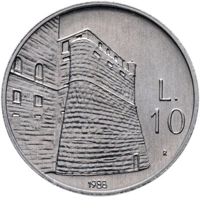 купить Сан-Марино 10 лир (lire) 1988 "Укрепления Сан-Марино"
