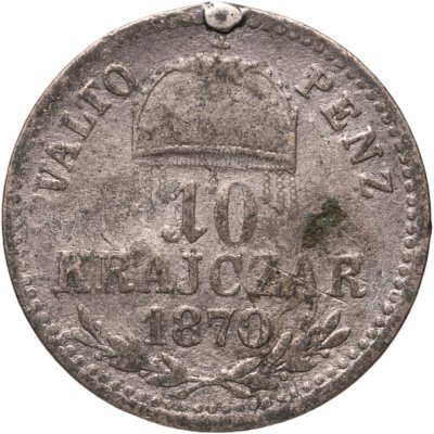 купить Австро-Венгрия 10 крейцеров (krajczar) 1870 для Венгрии, знак монетного двора "KB" - Кремница