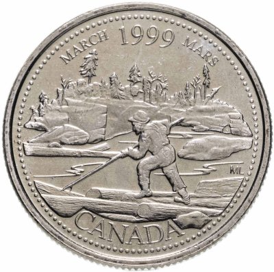 купить Канада 25 центов 1999 "Март 1999, Сплав на плоту"