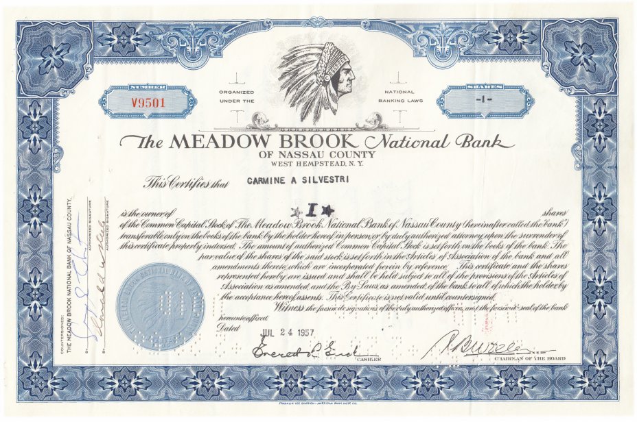 купить Акция США Meadow Brook National Bank of Nassau County  1957- 1961  гг.
